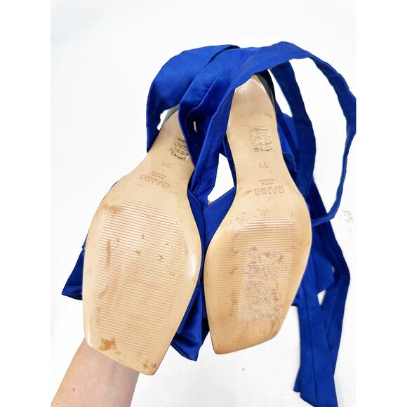 GANNI Royal Blue Bow Detailed Faille Sandals Ankle Wrap 39 - Picture 5 of 9